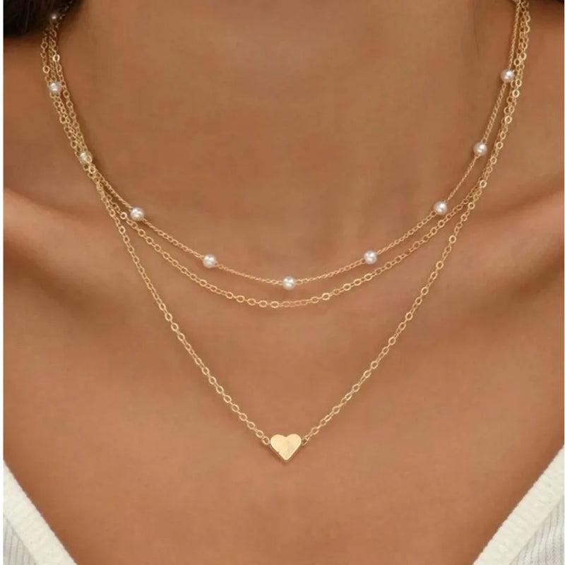 FTCY 3pcs Conjunto de colar de pérolas femininas 14K ouro pingente à prova d’água hipoalergênico