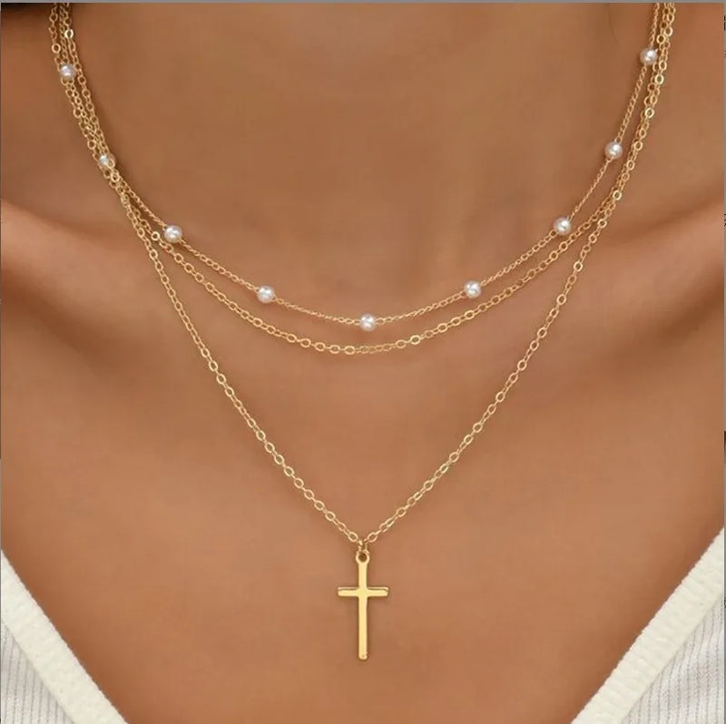 FTCY 3pcs Conjunto de colar de pérolas femininas 14K ouro pingente à prova d’água hipoalergênico